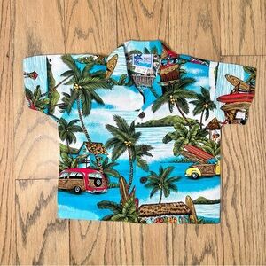 RJC Kids Youth Surf Boards Palm Trees Hawaiian Shirt Made In Hawaii EUC Size 2T
